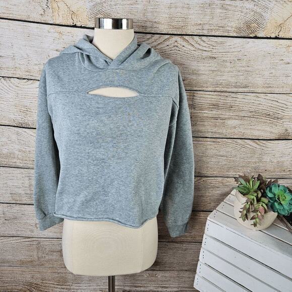Jolie‎ & Joy Womens' Gray Cropped Hoodie Cut Out Sweatshirt Size Extra Large - Picture 1 of 6